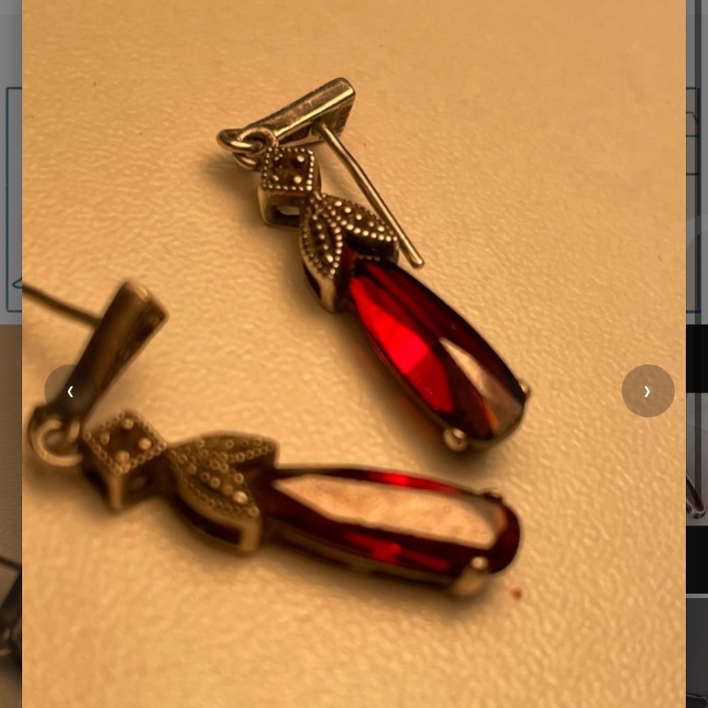 Ruby teardrop silver earrings